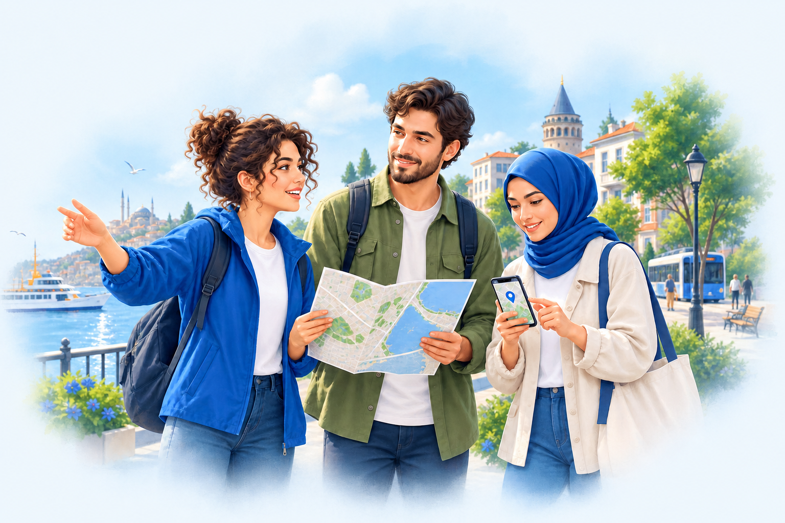 Kentlerini birlikte keşfeden ve harita üzerinde çalışan gönüllüler